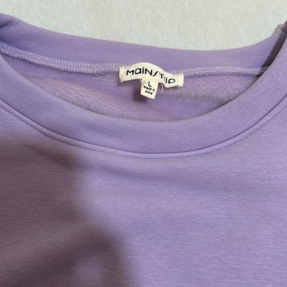 MAINS TRIP FEATHER SWEATSHIRT WOMEN SIZE L PURPLE LONG SLEEVE OVERSIZED - Picture 4 of 11